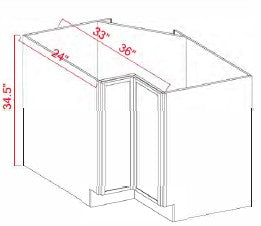 Base Cabinet , Lazy Susan , 33" , Shaker, Wood Grey
