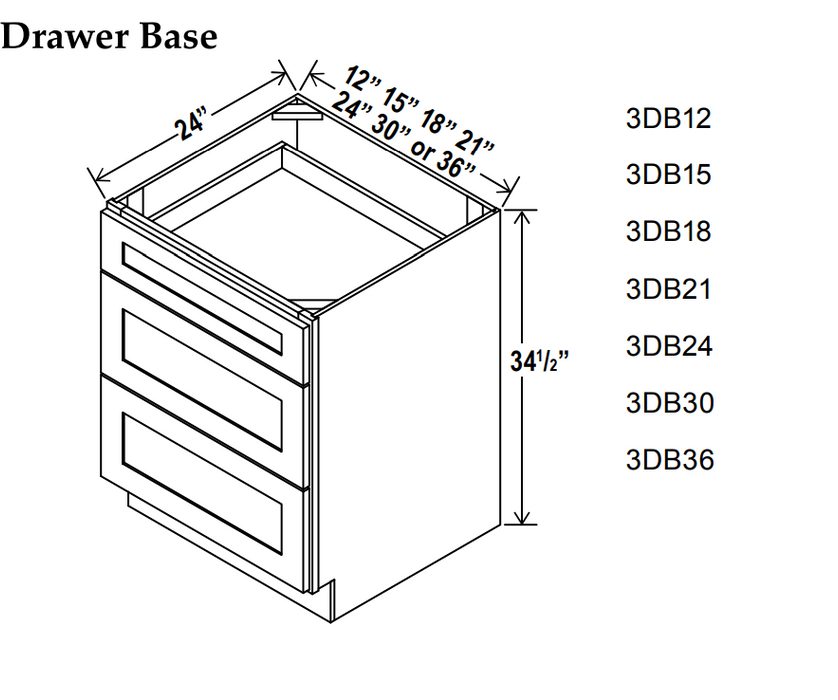 Kitchen 3 Drawer Base , 15" , Shaker , Wood Grey