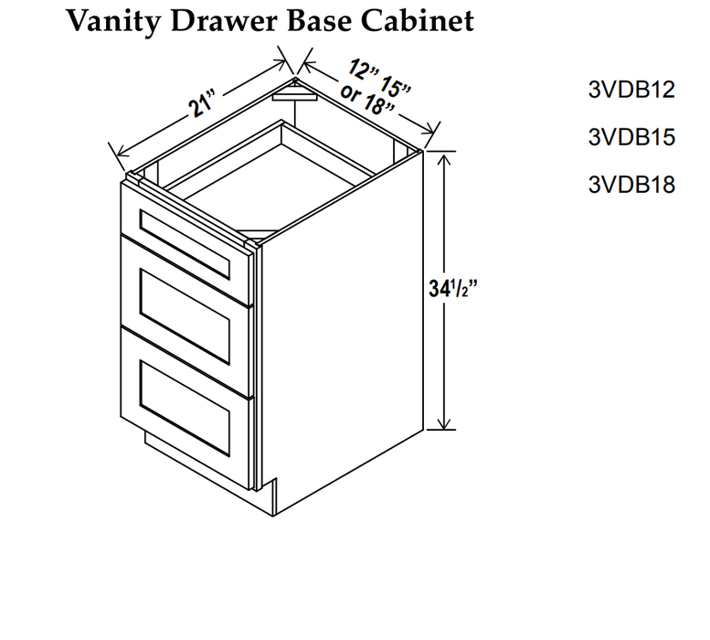 Vanity 3 Drawer Base , 18" , Shaker , Wood Grey