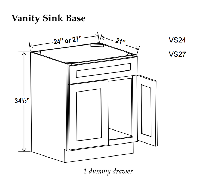 Vanity Sink Base , 27" , Shaker , Wood White