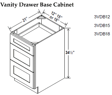 Vanity 3 Drawer Base , 15" , Shaker , Wood Grey