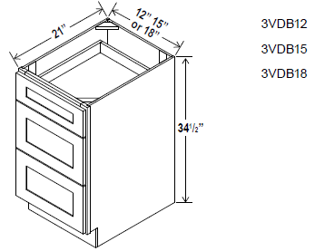 Vanity 3 Drawer Base , 24" , Shaker , Wood Grey