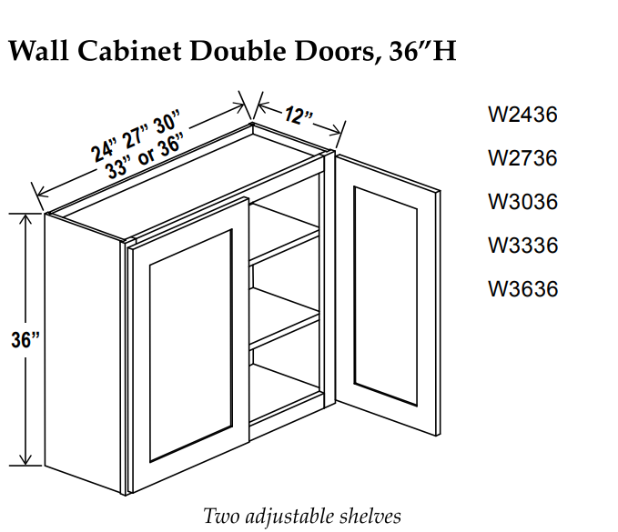 Wall Cabinet , 33" x 36" , Double Door , Shaker , Wood White