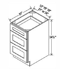 Vanity 3 Drawer Base , 24" , Shaker , Wood White