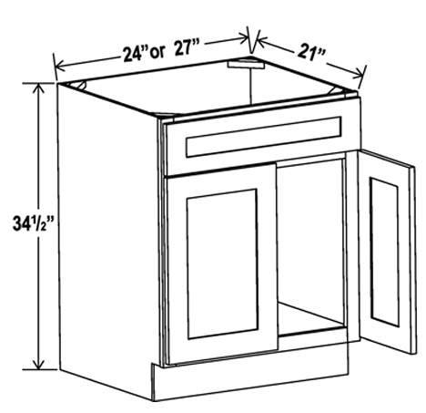 Vanity Sink Base , 24" , Shaker , PVC White
