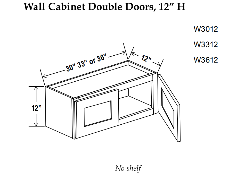 Wall Cabinet , 36" x 12" , Shaker , Wood White