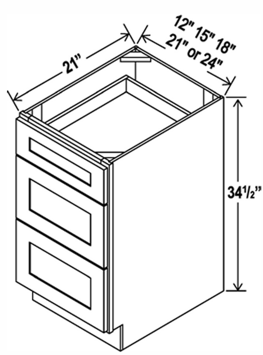 Kitchen 3 Drawer Base , 18" , Shaker , Wood Grey