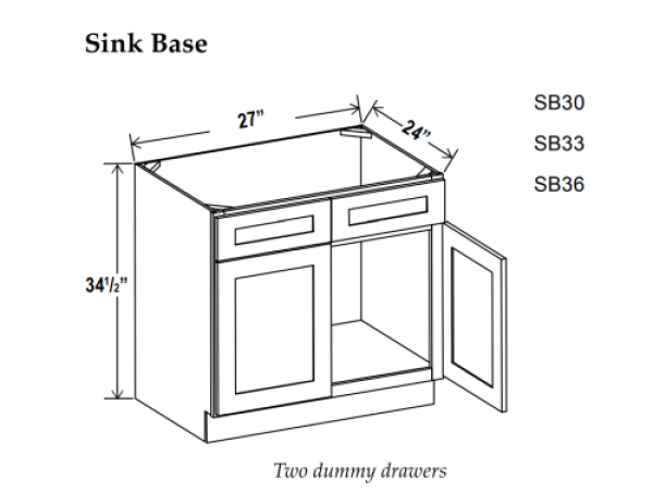 Kitchen Sink Base , 30" , Shaker , Wood White