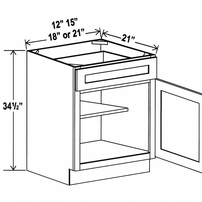 Vanity Drawer Base , 12" , 1 Drawer , Shaker , Wood White
