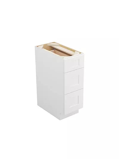 Vanity 3 Drawer Base , 12" , Shaker , Wood White