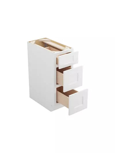 Vanity 3 Drawer Base , 12" , Shaker , Wood White