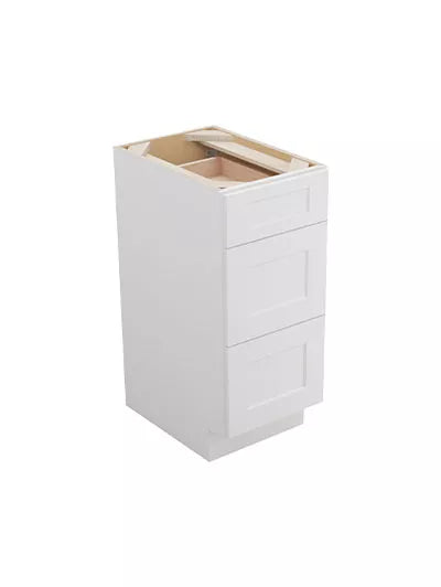Kitchen 3 Drawer Base , 15" , Shaker , PVC White