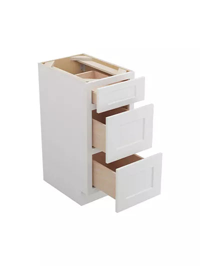Vanity 3 Drawer Base , 15" , Shaker , Wood White