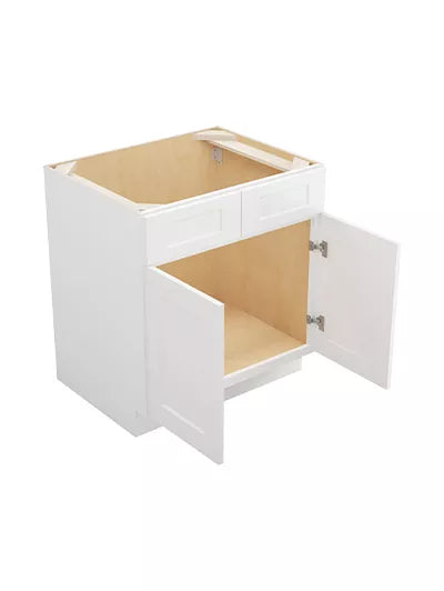 Kitchen Sink Base , 30" , Shaker , Wood White