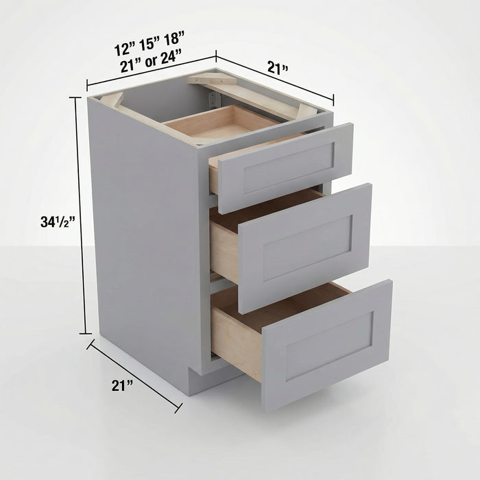 Vanity 3 Drawer Base , 18" , Shaker , Wood Grey