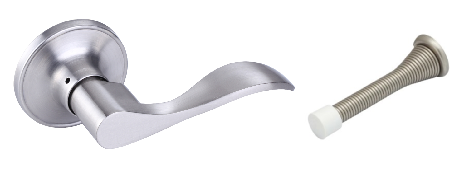 Door Lever , Wave Style , Dummy , w/Door Stop , Brushed Nickel
