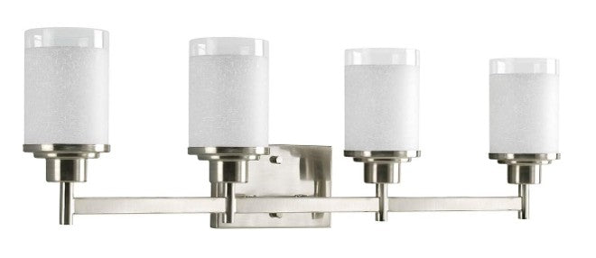 Vanity Light , 4 Light , Cylindrical Frosted Glass , Brushed Nickel