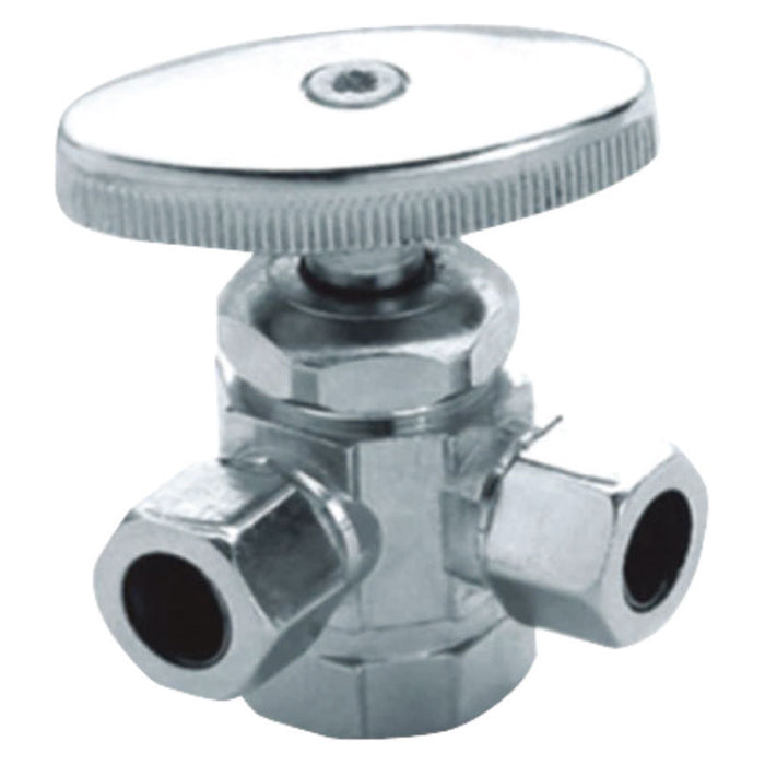 Angle Valve , 5/8" OD x 3/8" OD x 3/8" OD , Compression Stem, Dual , Brass