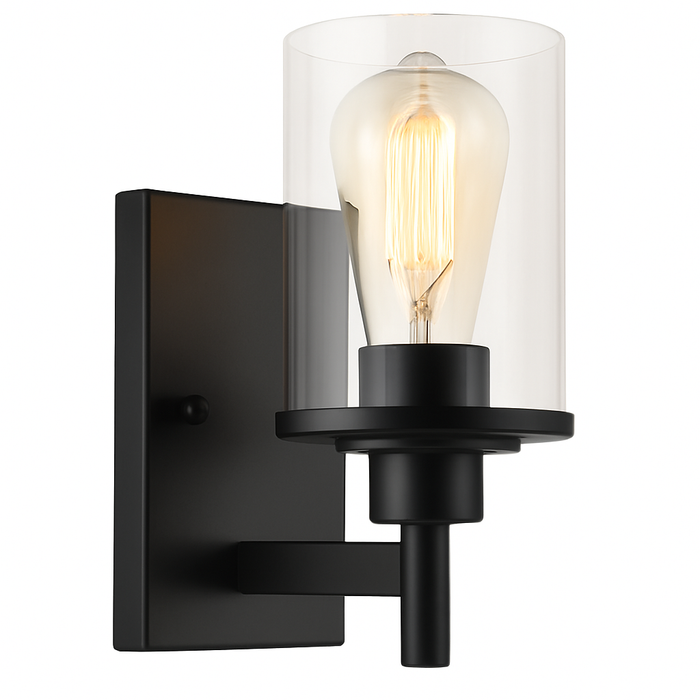 Vanity Light , 1 Light , Cylindrical Glass , Matte Black
