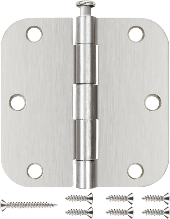 Door Hinge , 3.5" Rounded , Brushed Nickel , (12-Pack)