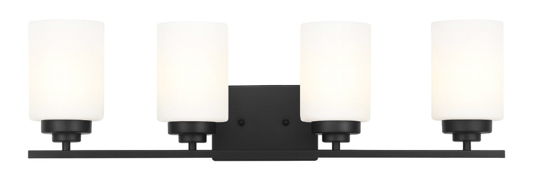 Vanity Light , 4 Light , Cylindrical White Glass , Matte Black
