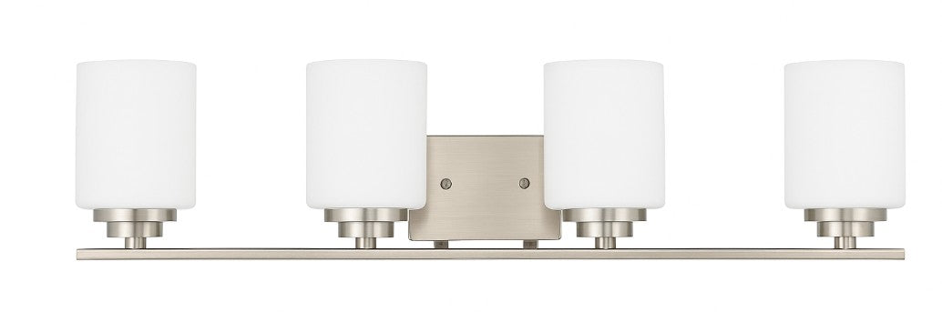 Vanity Light , 4 Light, Cylindrical White Glass , Brushed Nickel