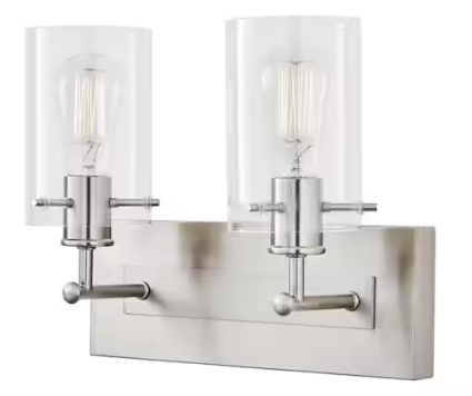 Vanity Light , 2 Light , 12.75" , Clear Shade , Brushed Nickel