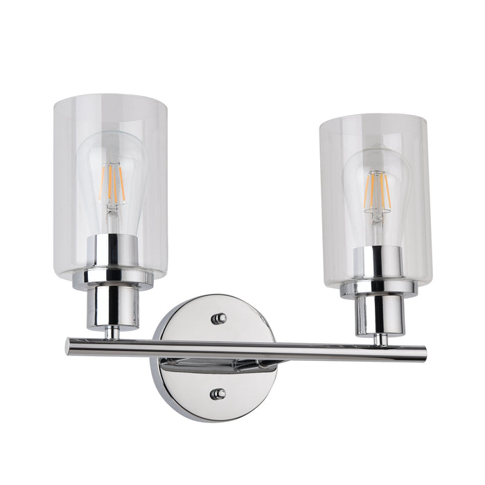 Vanity Light , 2 Light , Cylindrical Glass , Polished Chrome
