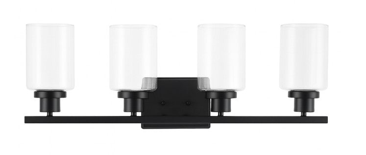 Vanity Light , 4 Light , Cylindrical Clear Glass , Matte Black