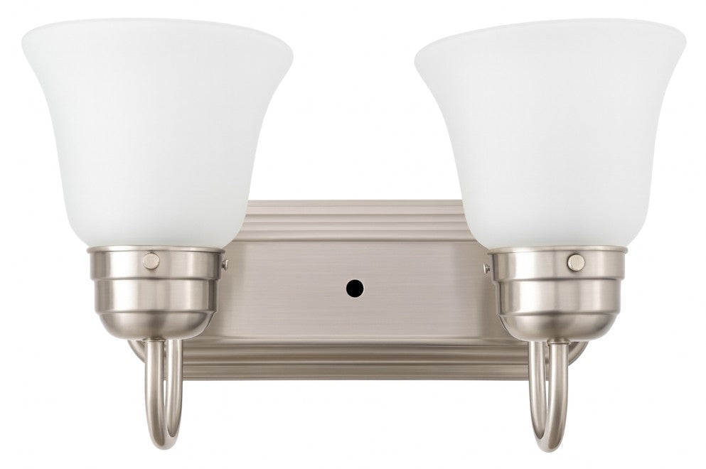 Vanity Light , 2 Light , Frosted Bell Glass Shade , Brushed Nickel